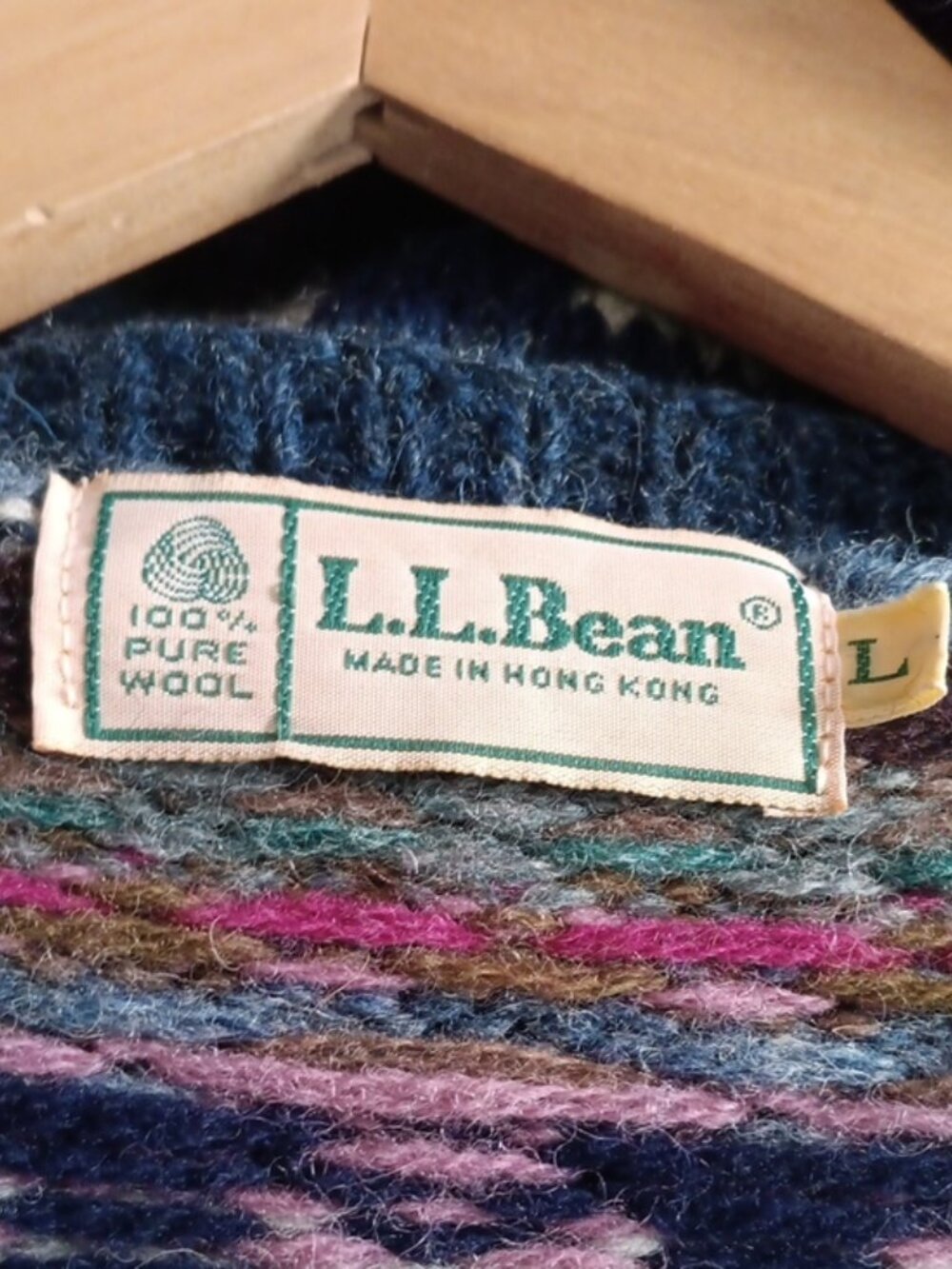 L.L. Bean Wool Geese Intarsia Long Sleeve Button Front Cardigan L Vintage - Picture 7 of 8